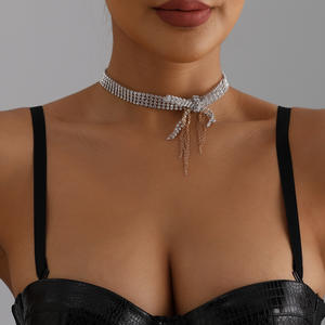 European and American Cross-Border Jewelry INS Style Crystal Row Dia Shiny Butterfly <b>Tassel</b> Collarbone Chain Light High-End - Product Image 3