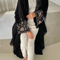 Lanna Style Noir Abaya Femme Robe Musulmane Abaya Musulim Femme Fleur Broderie Diamants Musulmane Abaya FK809-F413