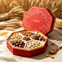 Boîte cadeau octogonale en carton rigide écologique avec plusieurs compartiments, couvercle floral gaufré à la feuille d'or personnalisée, série noix, pour aliments