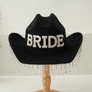 Hot Bachelorette Party Femmes Cowgirl Chapeau BRIDE Lettre Strass Gland Perle pour Mariage De Mariée En Plein Air Plage Utilisation Commerciale - Product Image 2