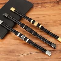 Bracelet en cuir véritable tressé double couche de luxe pour homme, fermoir magnétique en acier inoxydable 316L, vente en gros