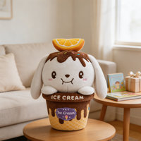 Peluche Lapin Crème Glacée Personnalisée - Coton PP Super Doux Écologique Brodé, Cadeau Saint-Valentin pour Enfants, Anti-Stress, Faible MOQ