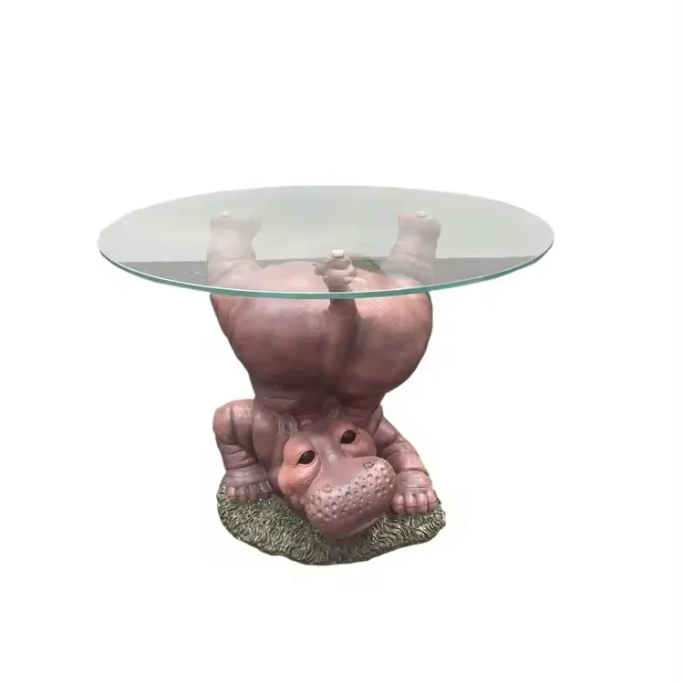 Mesas de centro de forma escultórica tallada de hipopótamo de fibra de vidrio de diseño de muebles de hotel para el hogar para sala de estar