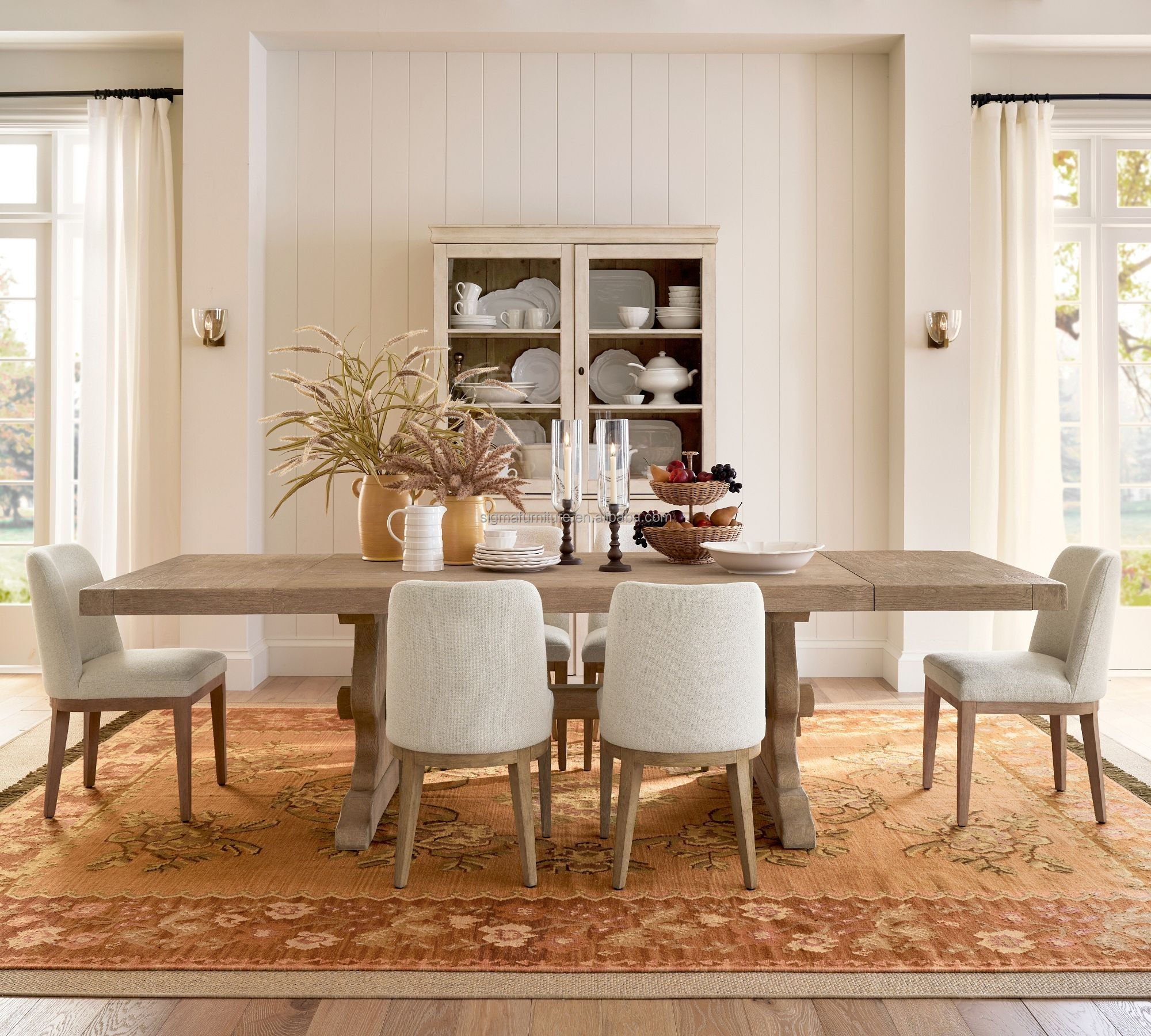 luxury Villa style dining table solid wooden casual home use table rectangle wood table set