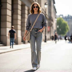 Jeans Bootcut da Donna a Vita Alta in Cotone Traspirante, Stile Retrò Effetto Stone Washed e Distressed, per Autunno Inverno, Ufficio e Pendolarismo, OEM - Product Image 5