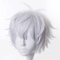 Perruque d'Halloween à effet anime, inspirée des usines, pour jeu de rôle - Cheveux raides argentés, résistante à la chaleur, chapeau ajustable