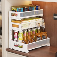 Organiseurs sous l'évier de cuisine, étagère de rangement à 3 niveaux, robuste, coulissante, réglable en hauteur, en métal, avec tiroir de rangement