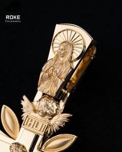 Colgante de Cruz de Jesús Barroco de 20 cm, Oro de 9K-18K con Cadena Cubana - Joyería Católica y Ortodoxa Certificada para Sacerdotes - Product Image 3