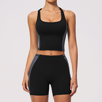 Ensemble de yoga pour femme avec logo personnalisé, débardeur color block et short de sport taille haute, 2 pièces, tenue de fitness et d'extérieur en Spandex/Nylon