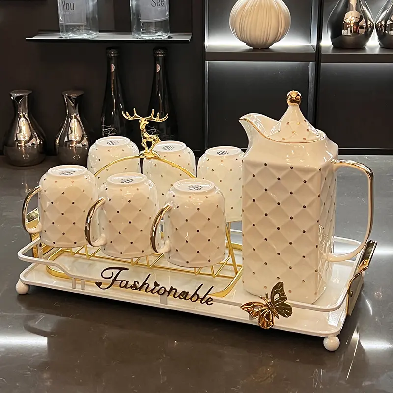MAIMAI di alta qualità porcellana di lusso brocca di acqua Set in ceramica bianca teiera teiera e tazza da tè con vassoio