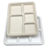 Wholesale bagasse disposable 5 compartment food biodegradable lunch trays