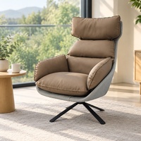 Fauteuil pivotant à 360°, fauteuil lounge design à coussins multicouches, fauteuil de détente en cuir PU et tissu mélangés pour salon et villa