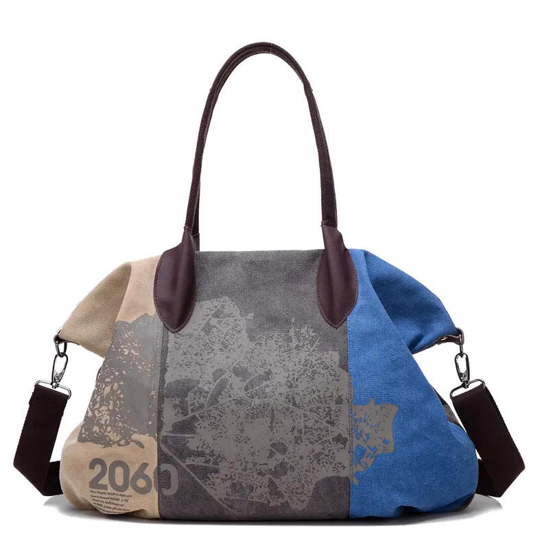 Grote Capaciteit Travelling Tas Draagtas Schoudertas Groothandel Nieuwe Dames Vintage Schouder Canvas Handtas Met Bladpatroon