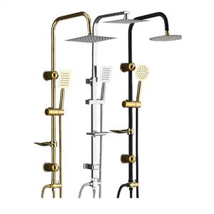 <span class=keywords><strong>Columna</strong></span> <span class=keywords><strong>de</strong></span> <span class=keywords><strong>Ducha</strong></span> Telescópica <span class=keywords><strong>de</strong></span> Acero Inoxidable con <span class=keywords><strong>Monomando</strong></span>, Desviador <span class=keywords><strong>de</strong></span> Cerámica, Efecto Lluvia, Acabado Dorado Cepillado Cromado - Product Image 1