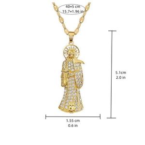 Pendentifs Santa Muerte en Cuivre, Scythe du Dieu de la Mort, Luxe Léger, Élégant, Entièrement Sertis de Diamants, Unisexe, Collier Chaîne Bambou Assorti à Tout - Product Image 3