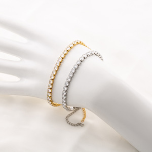 Pulsera de tenis de moda en oro y acero con cadena de circonitas para hombre y mujer, joyería de regalo. - Product Image 1