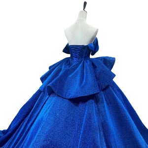 Royal Blue Off The Shoulder Ball Gown Empire Waist Beaded Evening Dress For Women - Product Image 5