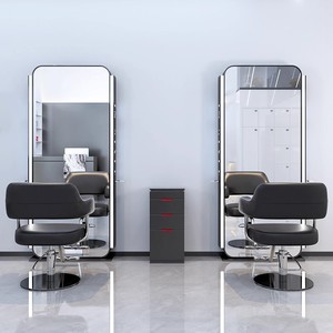 Miroir de salon LED double face moderne en acier inoxydable, miroir de barbier sur pied pleine longueur avec logo personnalisé - Product Image 4
