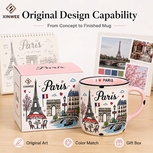 Mug à café en céramique souvenir de <span class=keywords><strong>Paris</strong></span>, France, motif tour de dessin animé mignon, design de créateur pour vaisselle en grès, personnalisable OEM ODM, vente en gros - Product Image 4