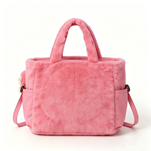 Customized Pink Monkey Plush Handbag, Fluffy Tote Bag with Matching Monkey Charm, Cute Monkey Crossbody <b>Purse</b> with Handle - Product Image 3