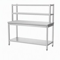 Mesa de Trabajo de Acero Inoxidable de Grado Comercial con Dos Niveles, Estante de Almacenamiento Superior y Base Inferior con Patas Ajustables para Cantina