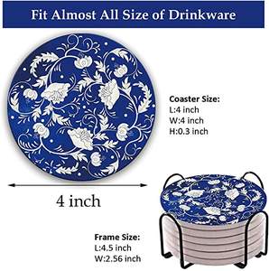 Sous-verre en céramique absorbant bleu et blanc avec support par machine d'impression UV, vente en gros - Product Image 2