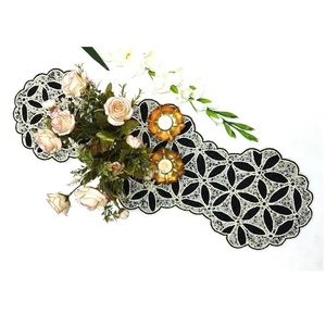 Good Quality Luxury Floral Embroidered Table <b>Runner</b> with <b>Black</b> Gold for Home Dining Hotel and Event Decor Available For Sale - Product Image 1