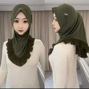 Nuovo Hijab in Tessuto RPET Riciclato con Cristalli e Volant (Sciarpa Semplice con Fiocco e Volant) Primavera 2026 per Donna - Product Image 5