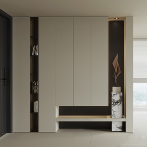 木质现代家居鞋架储物柜，带抽屉和门，适用于玄关 - Product Image 2