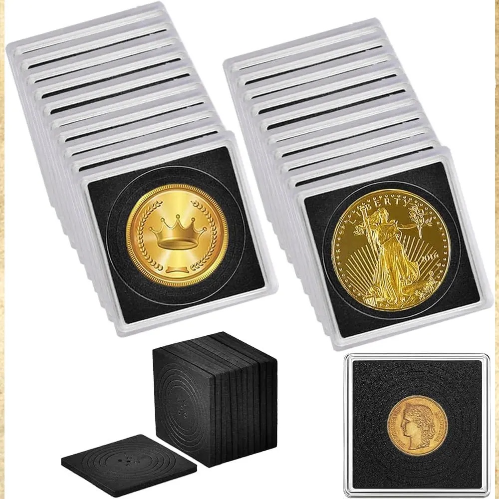 กล่องพลาสติกใส่เหรียญทรงสี่เหลี่ยม, กล่องใส่เหรียญขนาด2x2นิ้วกล่องใส่เหรียญครึ่งดอลลาร์