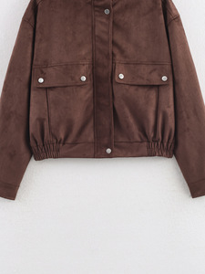 Chaqueta Bomber de Gamuza Personalizada para <span class=keywords><strong>Mujer</strong></span>, Estilo <span class=keywords><strong>Aviador</strong></span> Holgado con Detalle de Bolsillo Utilitario para un Estilo Casual Urbano, Chaqueta Y2K - Product Image 5