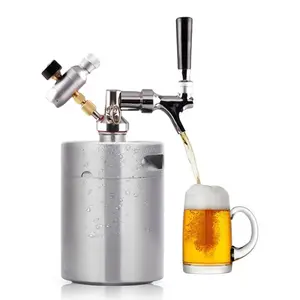 64oz 2L paslanmaz çelik Growler dokunun Mini fıçı Growler, taşınabilir Mini fıçı dağıtıcı Kegerator Kit