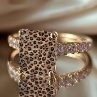 Bagues personnalisées en cuivre avec cabochon en verre imprimé léopard, bijoux fantaisie à motif animal pour femmes, vente en gros