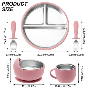 Baby Food Grade Silicone Stainless Feeding Set with Divided Suction Plate <b>Cutlery</b> Mug Toddler Food Container <b>Kids</b> Dining - Product Image 3
