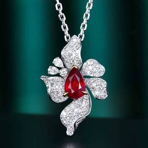 Mozambique Natural Unheated Pigeon Blood Ruby <b>Pendant</b> <b>Solid</b> 18K <b>Gold</b> side setting 80pcs diamond luxury Jewelry manufacturer - Product Image 1