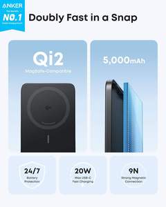 Anker Nano 20W 5000mAh พาวเวอร์แบงค์แบบแม่เหล็กบางเฉียบ แบตเตอรี่สำรอง Qi2 Certified 7.5W ชาร์จเร็วพิเศษ พกพาสะดวก สำหรับ A1665 15W - Product Image 2