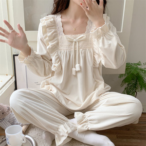 SAMWESTART île velours pyjamas pour femmes automne hiver dentelle chaud à manches longues maison vêtements ensemble peut être porté à l'extérieur - Product Image 5