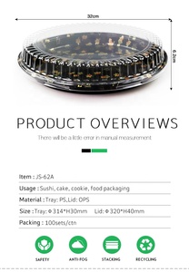 Plateau à sushi rond en <span class=keywords><strong>plastique</strong></span> à emporter personnalisé avec couvercle pour servir et transporter des assiettes et des bols en <span class=keywords><strong>plastique</strong></span> pour sushis - Product Image 5