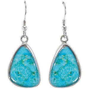 Orecchini Pendenti Turchesi Bohemia, Placcati Argento Anticato, Montatura in Lega di Zinco, Gioielli Moda Donna a Goccia d'Acqua - Product Image 1