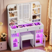 [Livraison locale aux États-Unis] Livraison gratuite, coiffeuse de 43,2 pouces avec miroir LED et éclairage, plateau en verre, livraison nationale aux États-Unis, MOQ 1