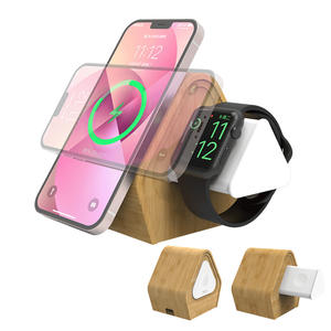 Chargeur sans fil magnétique 3 en 1 15W, support de charge en bois à <span class=keywords><strong>induction</strong></span> pour téléphone et montre connectée - Product Image 4