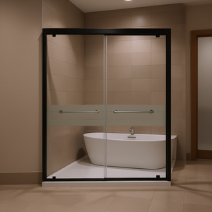 Puerta Corredera de Vidrio para Ducha de 56-60 Pulgadas de Ancho x 72 Pulgadas de Alto, Semi Sin Marco, Vidrio de 8 mm, Manijas de Acero Inoxidable 304, Diseño Ajustable - Product Image 2