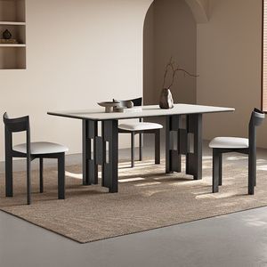 Table à manger rectangulaire en dalle de roche de style rétro, format compact, table à manger minimaliste noire mate en dalle de roche avec <span class=keywords><strong>plateau</strong></span> intégral - Product Image 5