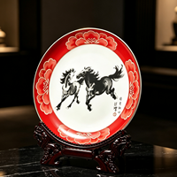 Plat en porcelaine RED LEAF CERAMICS, 26 cm de diamètre, motif cheval, design professionnel, lavable, durable
