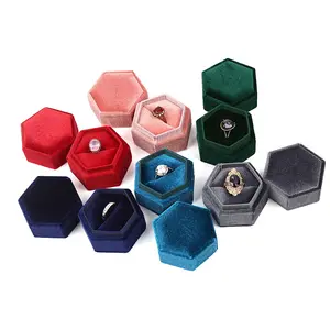 Jewelry Hexagon Small Storage Case Rose Wedding Velvet Ring Box Jewellery Packaging