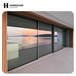 HANNOVER Porte coulissante moderne en verre à panneau transparent Porte coulissante en aluminium résistante aux intempéries Seuil bas Salon scénique - Product Image 1