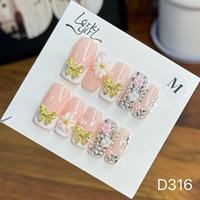 Manucure d'amande florale sculptée en trois dimensions de longueur moyenne européenne et américaine, ongles portables amovibles faits à la main.