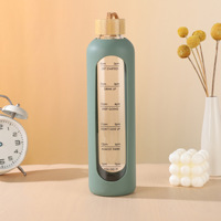 Bouteille d'eau en verre de 1000ml Rappel de temps Citations Bouteilles d'eau réutilisables sans BPA avec manchon en silicone Couvercle en bambou