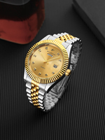 Montre à quartz classique et élégante en acier inoxydable pour senior avec affichage complet du calendrier et du jour de la semaine, chronographe