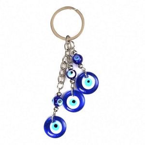 High Quality Classic 3 Blue Glass Evil Eye Jewellery Keychain Handbag Pendent Key Ring Evil Eye Beads Key Chains Charms Keyring